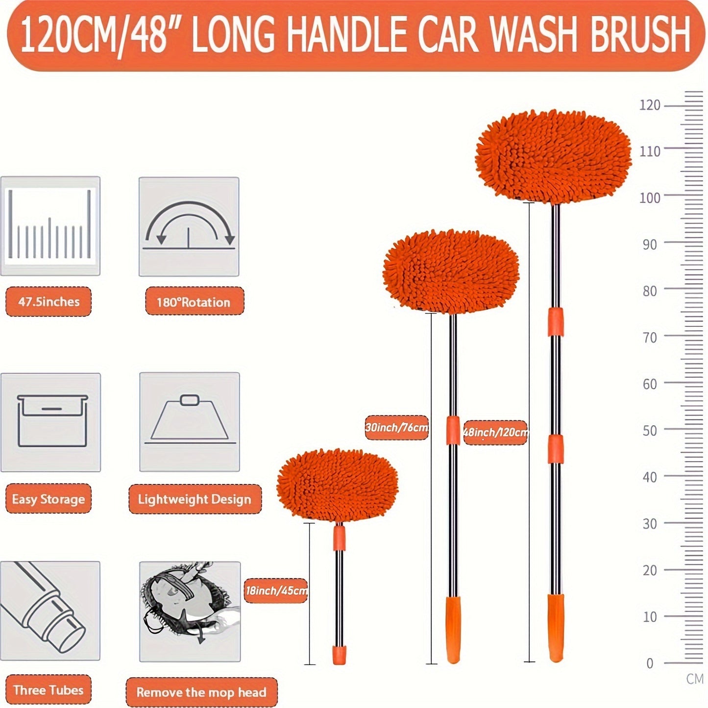Stainless Steel Rod Length Handle Car Cleaning Tool Car Wash Mop