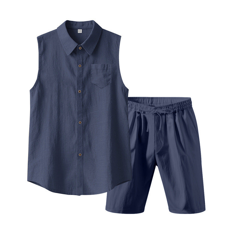 European And American Linen Suit Men's Clothing Casual Polo Collar Sleeveless