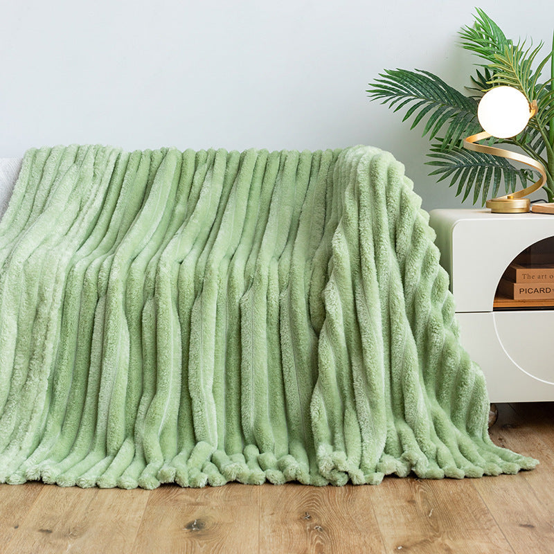 Wide Strip Dehaired Angora Blanket Multi-functional Nap Fleece-lined Thickened