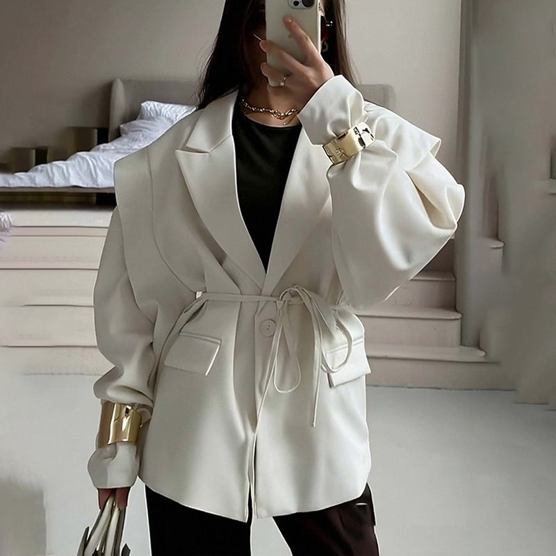 Thin Lace-up Loose All-matching V-neck Coat Women