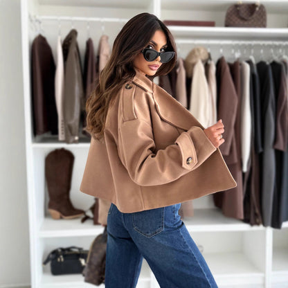 Women's Solid Color Long Sleeve Casual Short Woolen Coat