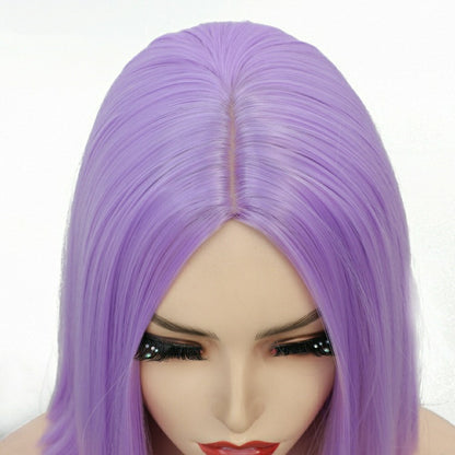 Purple Shoulder Length Bobo Straight Synthetic Fiber Wig Head Cover