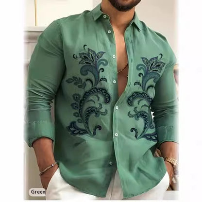 Men's Shirt Fashion Casual Printing Trendy Long Shirt Clothing