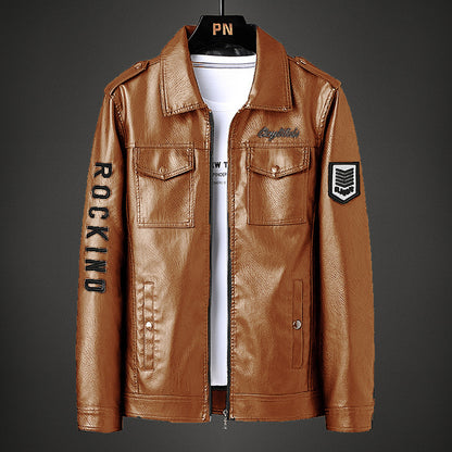 Turn-down Collar Coat Fleece-lined Thickened Slim Fit Trend Motorcycle Clothing