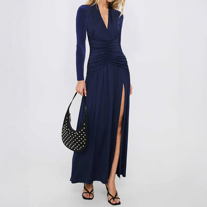 European And American Elegant Deep V Long Sleeve Skirt