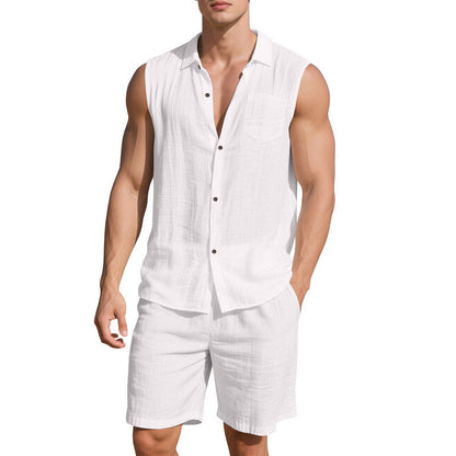European And American Linen Suit Men's Clothing Casual Polo Collar Sleeveless