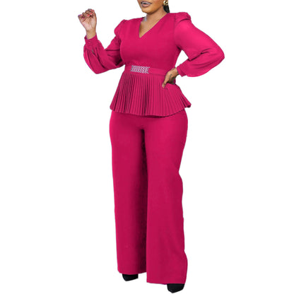 Pleated Waist Tight Top Wide Leg Pants Ol Suit