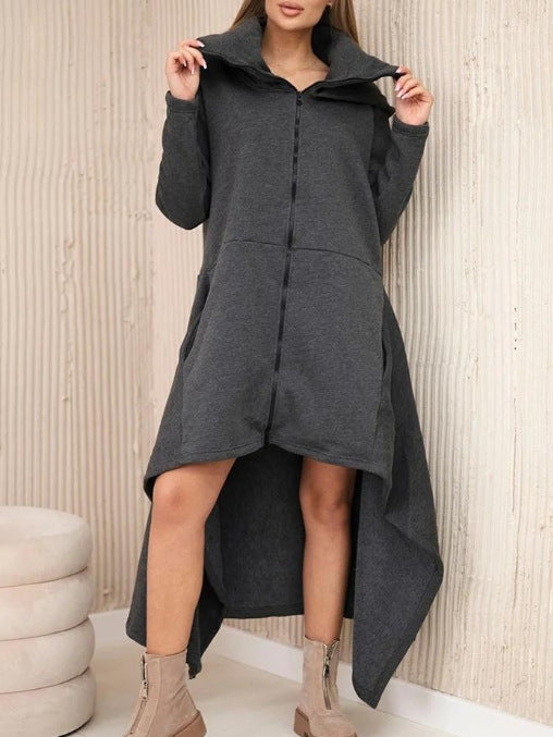 Solid Color Hooded Loose Zip All-matching Hoodie Skirt