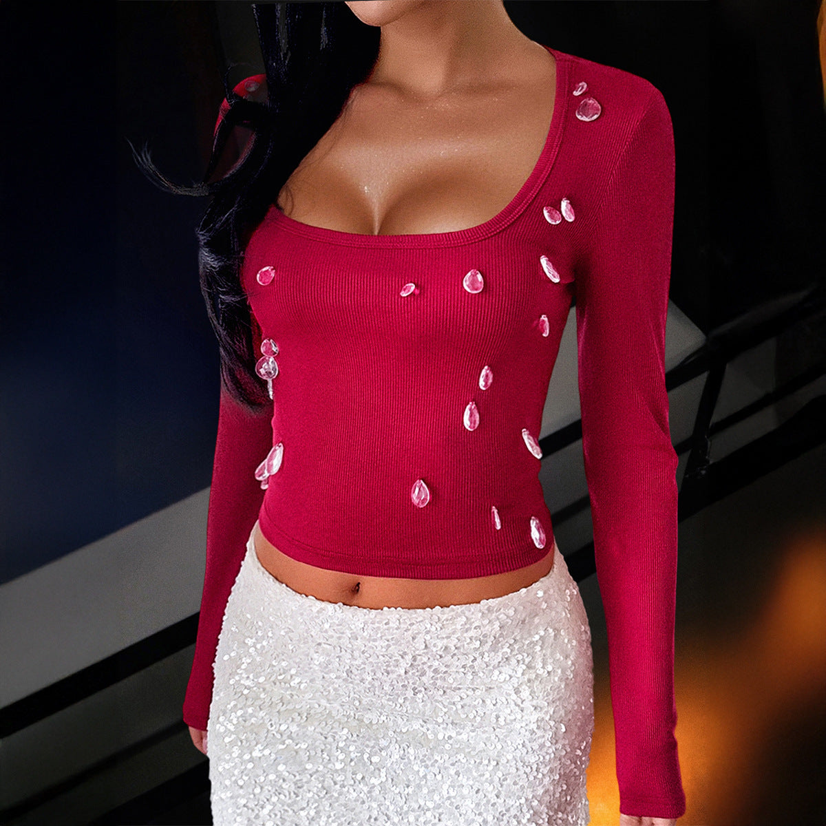 Hot Girl Style Long Sleeve Solid Color Vest