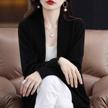Fashion Cardigan Mid-length Lapel Outer Long-sleeves Sweater