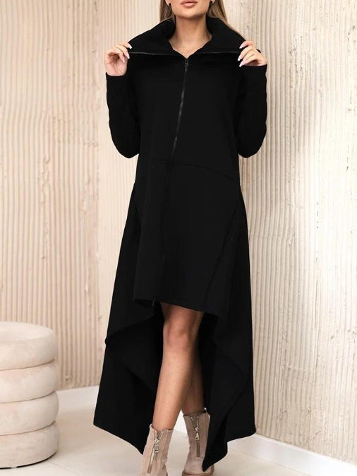 Solid Color Hooded Loose Zip All-matching Hoodie Skirt