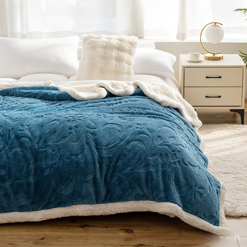 Double Thick Jacquard Berber Fleece Blanket Comfortable Cotton Thickened Warm