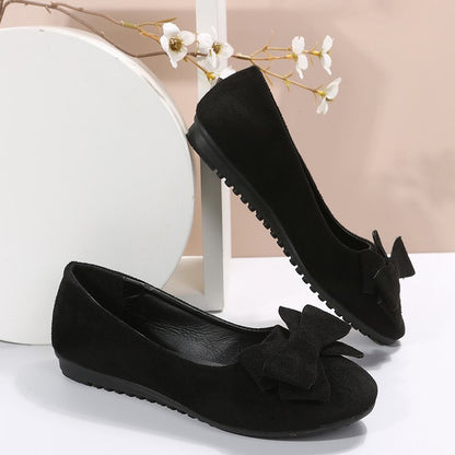 Rubber Plus Size Flat Casual Shoes Women Suede Bow Round Head Gommino