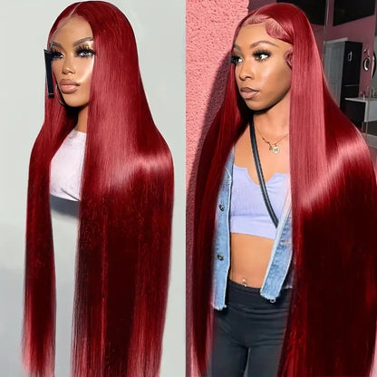 Wine Red Straight Front Lace Straight Hair Wig