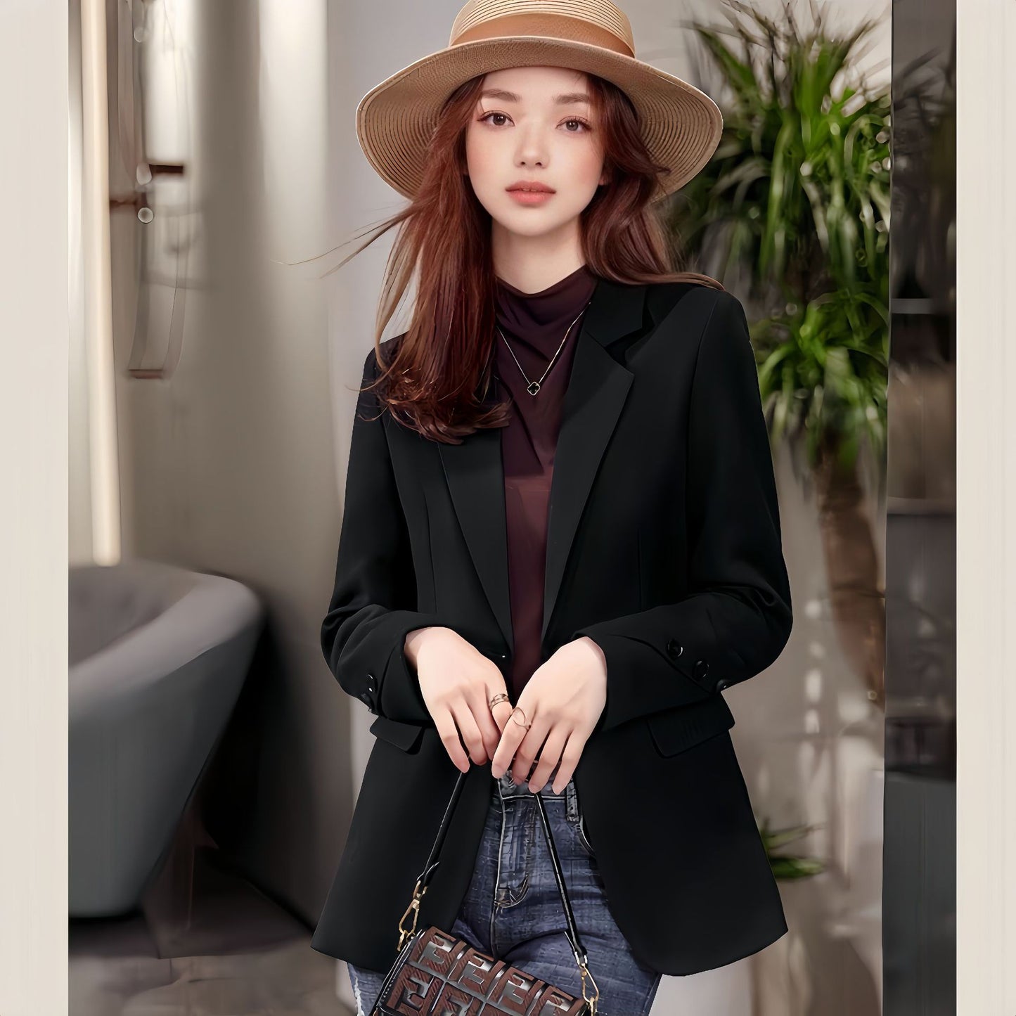 Korean Style Loose Spring And Autumn High-grade Female Brown Suit