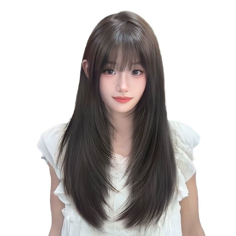 Wig Women's Wear-free Hair Net Full-head Wig Black Long Straight High Layered