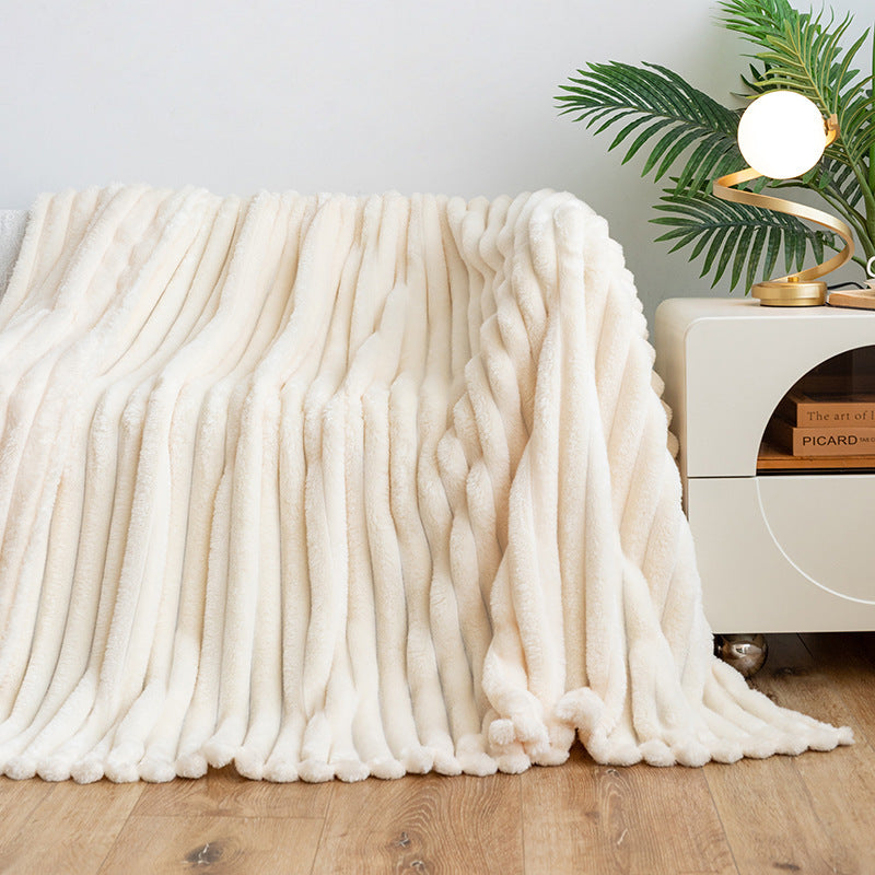 Wide Strip Dehaired Angora Blanket Multi-functional Nap Fleece-lined Thickened