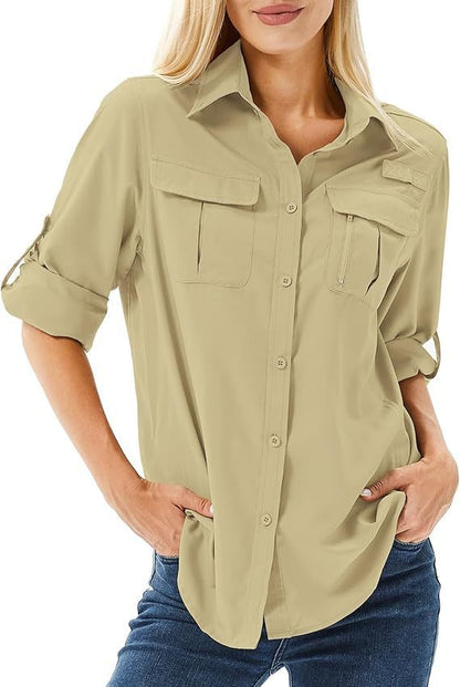 Casual Quick-drying Stretch Zipper And Lapel Pocket Women's Shirt