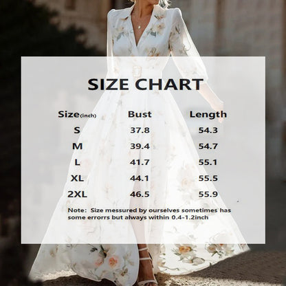 Women's Elegant V-Neck Floral Print Flare Sleeve Maxi Dress High Slit Hem Formal Evening Spring Fall Wedding Party Guest Dress