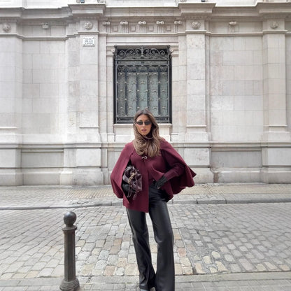 Cape Round Neck Long Sleeve Knitted Sweater Coat