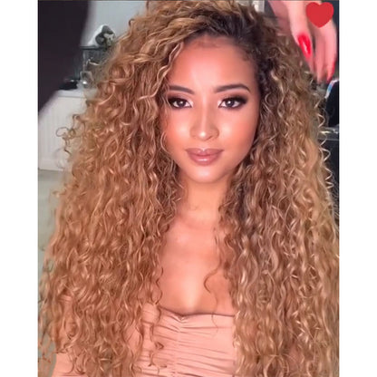 Long Curly African Small Curly Wig Dyed Gradually Brown High Temperature Fiber Wig
