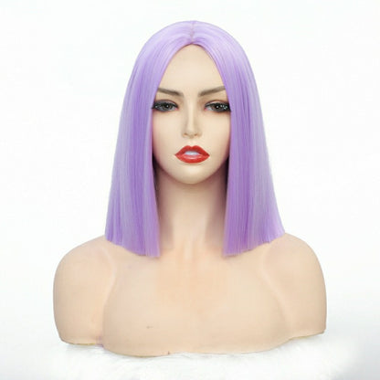 Purple Shoulder Length Bobo Straight Synthetic Fiber Wig Head Cover