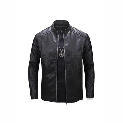 Spring And Autumn Men's Slim Leather Clothing With Stand Collar Jacket