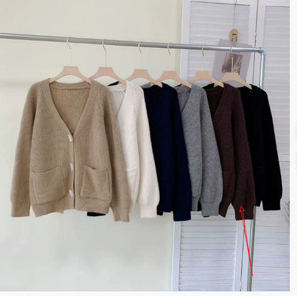 Winter New Horn Button Loose Sweater Coat