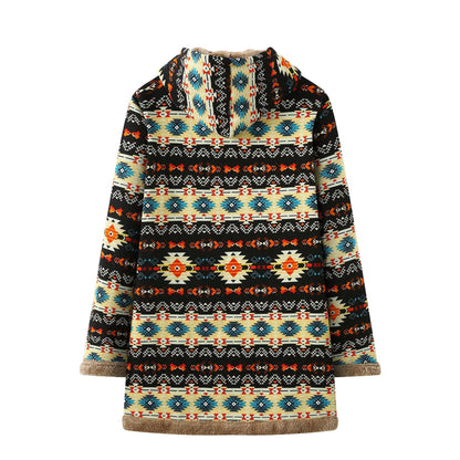 Printed Hooded Warm Plush Long Sleeve Coat