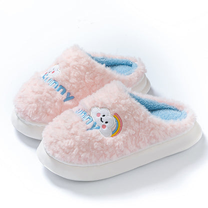 Cute Cartoon Cotton Slippers Thick Bottom Home Slippers Fashion Floor Bedroom Slipper Women Men Couples Warm House Shoes