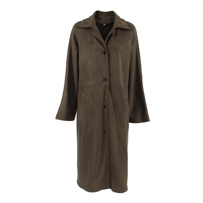Loose Lapels Vintage Brown Suede Coat