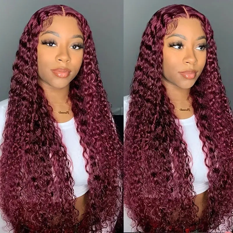 Fashion Wine Red Wig Front Lace Small Roll Wound Tube Afro Synthetic Wigs