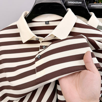 Lapel Jacquard Stripes Breathable Sweat Absorbing Business Casual Men's Clothing