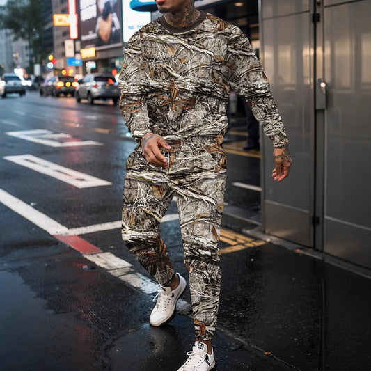 Round Neck Sweater Jungle Camouflage Sportswear Long Sleeve Two-piece Pants