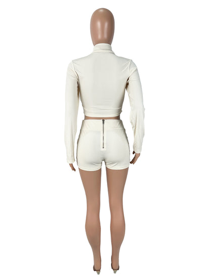 Women's Sexy Lapel Long Sleeve Shorts Suit