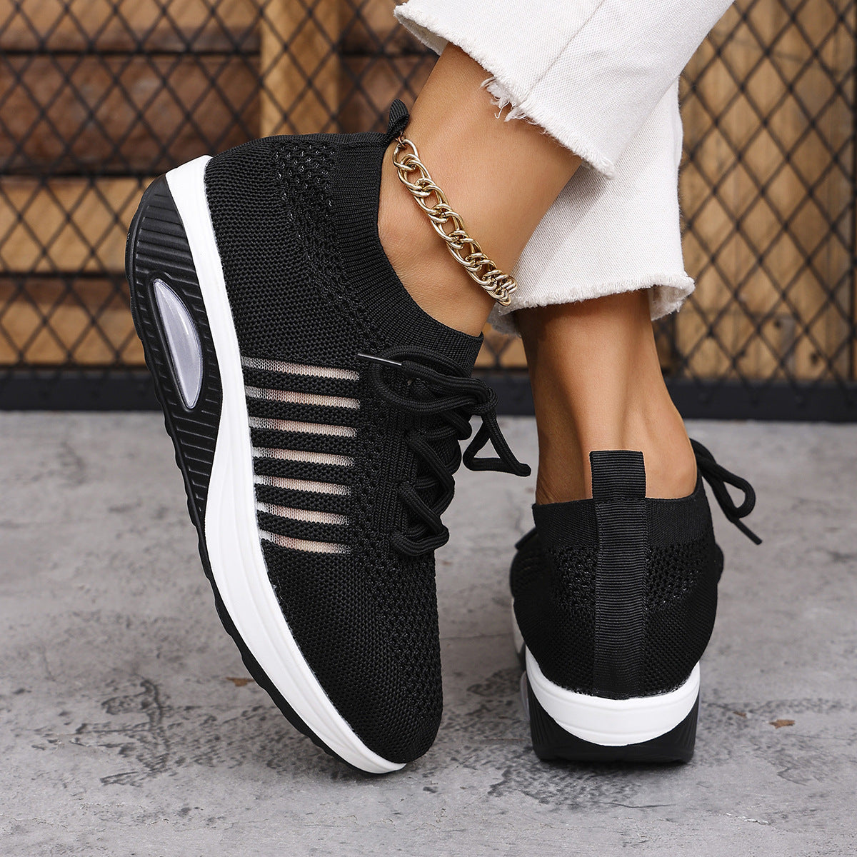 Spring And Autumn New Lace-up Slip-on Wedge Flying Woven Sports Shoes Women