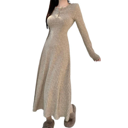 Slim-fit Temperament Pure Color Bottoming Skirt V-neck Knitted French Midi Skirt