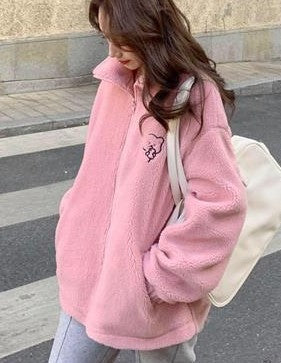 Loose Lapel Lamb Wool Coat For Women Thickened Western Style Cute Bear Plush Top