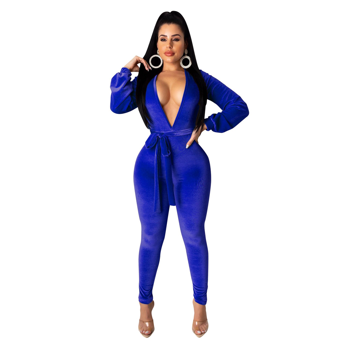 Sexy Fashion Solid Color Silver Fox Velvet Jumpsuit