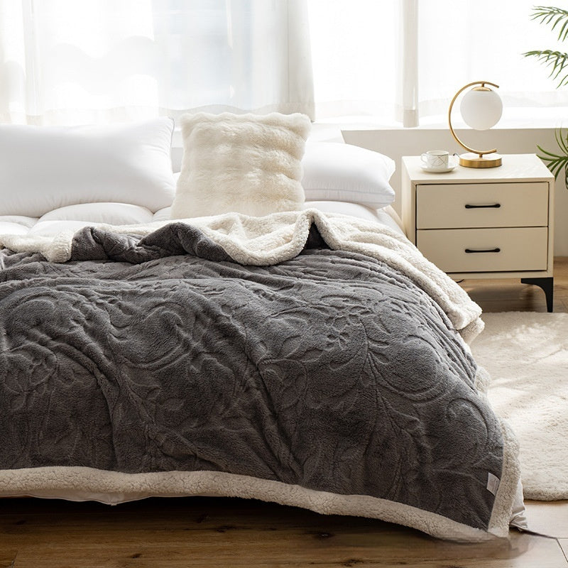 Double Thick Jacquard Berber Fleece Blanket Comfortable Cotton Thickened Warm