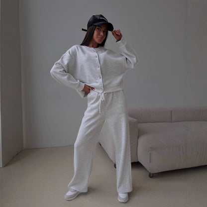 Thin O-neck Short Sweater Suit Women's Casual