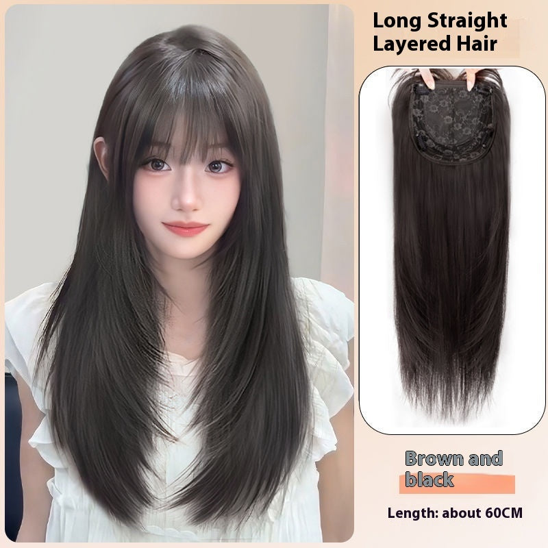 Wig Women's Wear-free Hair Net Full-head Wig Black Long Straight High Layered