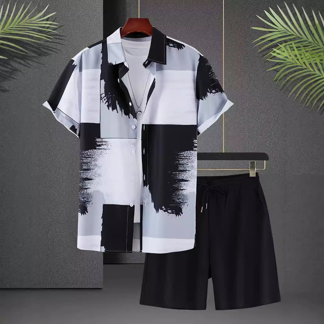 Men's Short Sleeve Shirt Outfit Printed Men's Clothing