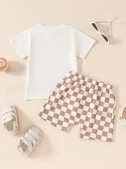 Summer Boys' And Kids' Popular Short Top Plaid Shorts Two-piece Set