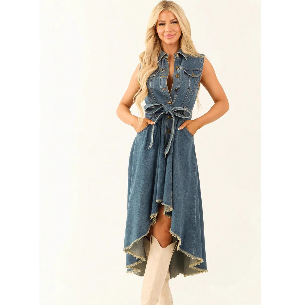 Sleeveless Irregular With Personality Raw Edge Dress