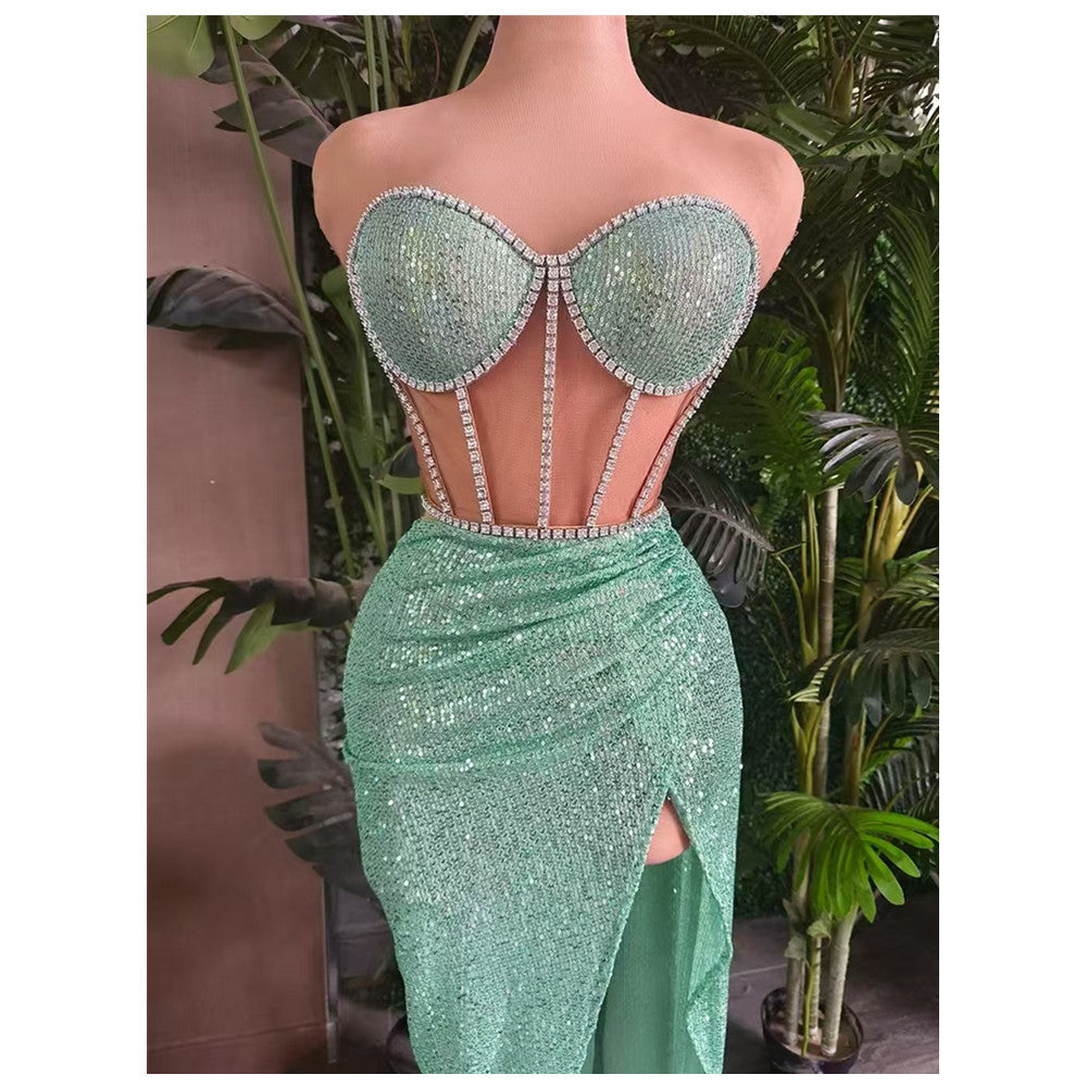 Women's Casual All-match Shiny Rhinestone Sequins Top Dress Suit