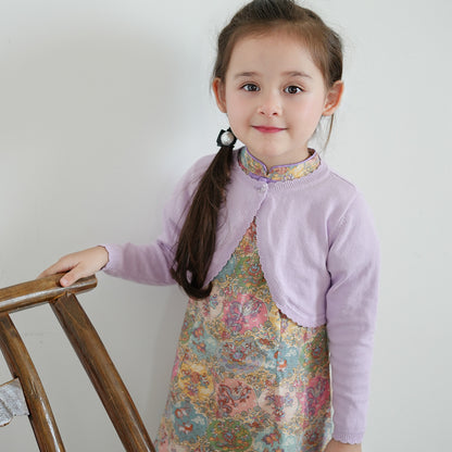 New Korean Style Round Neck Girl's Knitted Cardigan Coat Medium And Large Kids' Sweater Shawl