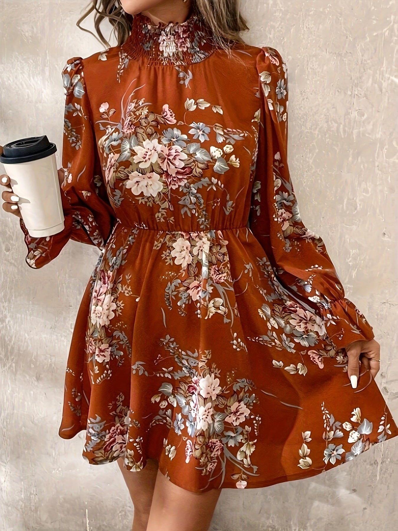 Chiffon Floral Ruffle Sleeve Dress Women
