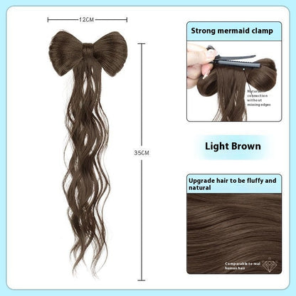 Wig Women's Long Hair Braid Lazy Bow Half Tie Up A Bun Hairstyle Artificial Hair Ponytail