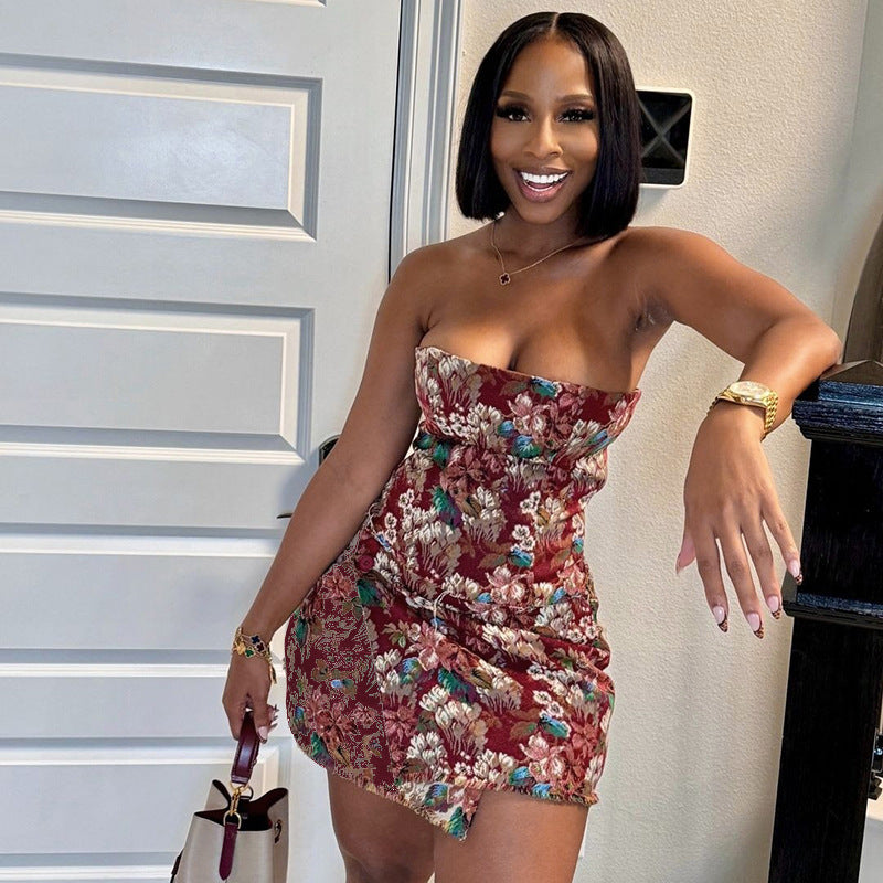 Sleeveless Off-the-shoulder Tube Top Jacquard Dress